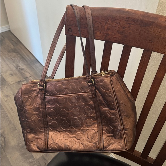 Coach Peyton Tote Satchel F24607 Metallic Bronze C Embossed Leather 2 Hang Tags - Picture 3 of 16